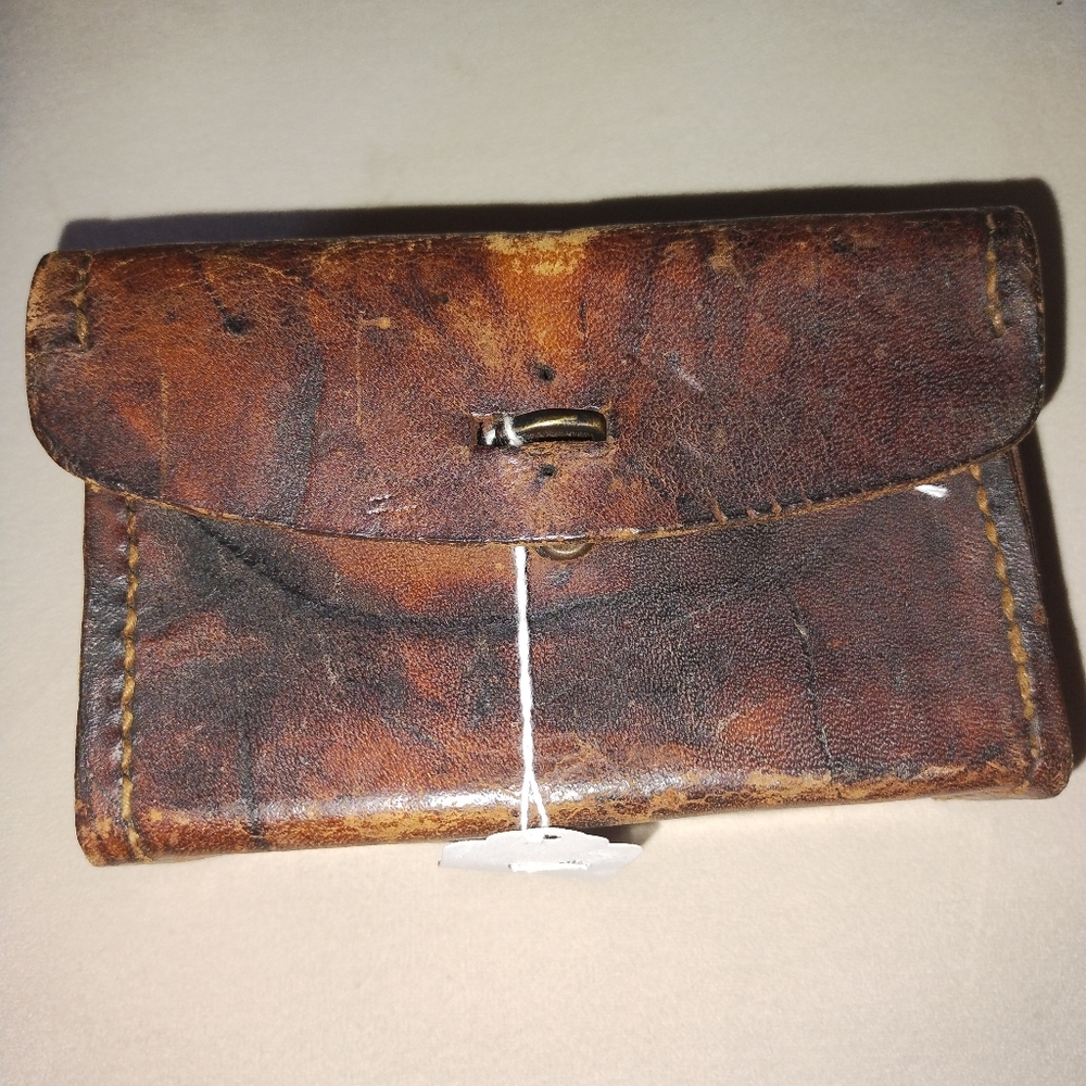 Rustic Brown Leather Wallet with Distressed Finish Vintage 1943.
